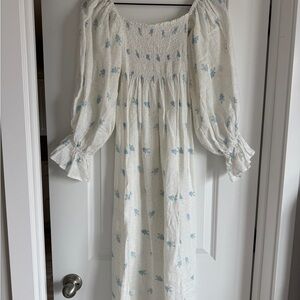 Sleeper White and Blue Floral Midi Dress
